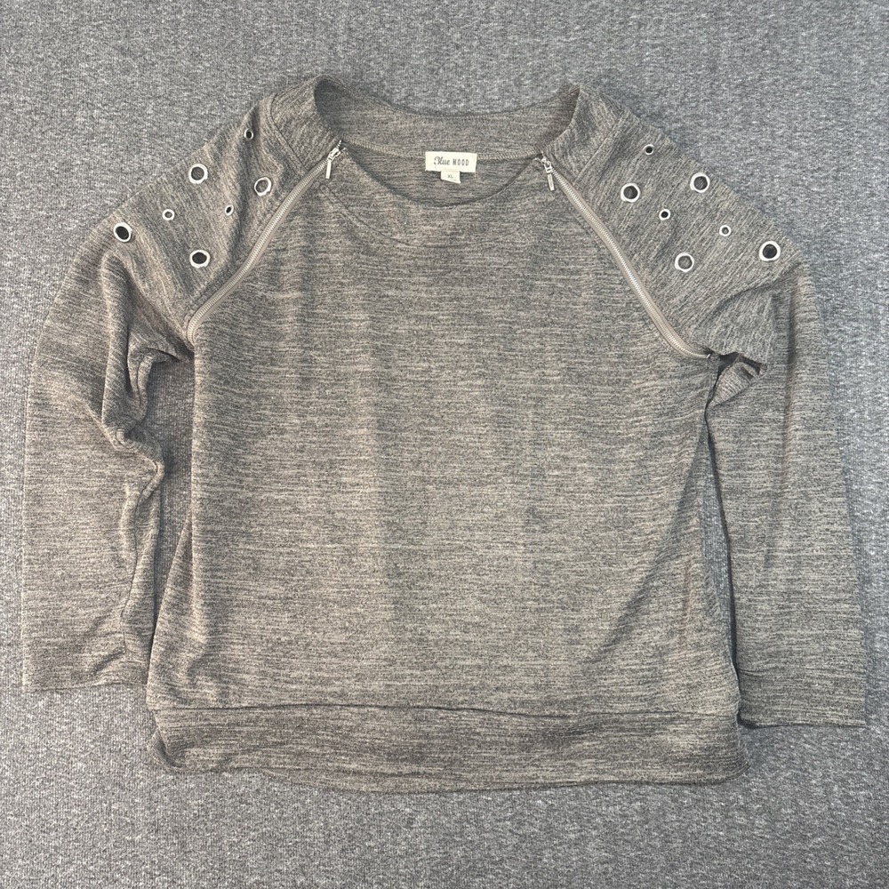 Blue Mood Women's Sweater Metal Grommet & Zipper Accents Tan XL